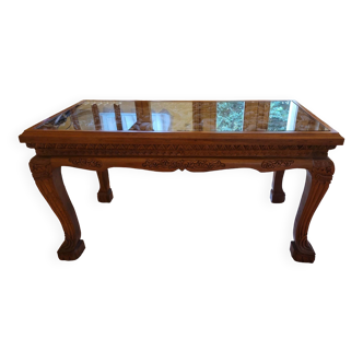 Carved solid teak dining table
