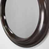 1970s Italian round mirror in dark brown plastic frame