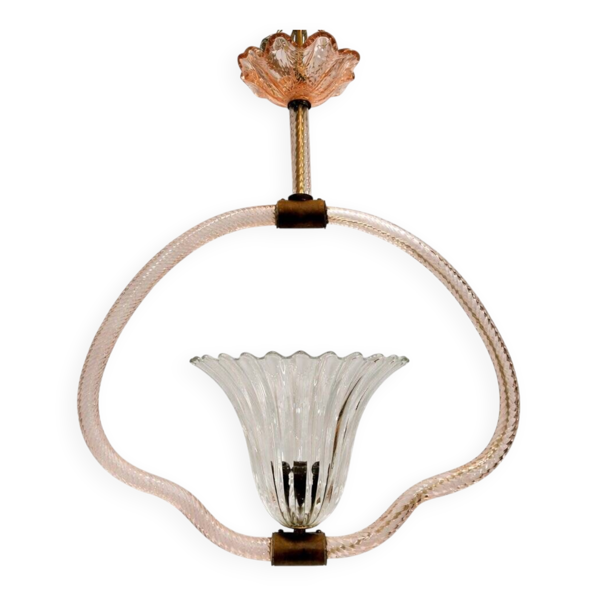 Art Deco Chandelier attributed to Barovier & Toso, Murano Glass, 1940s