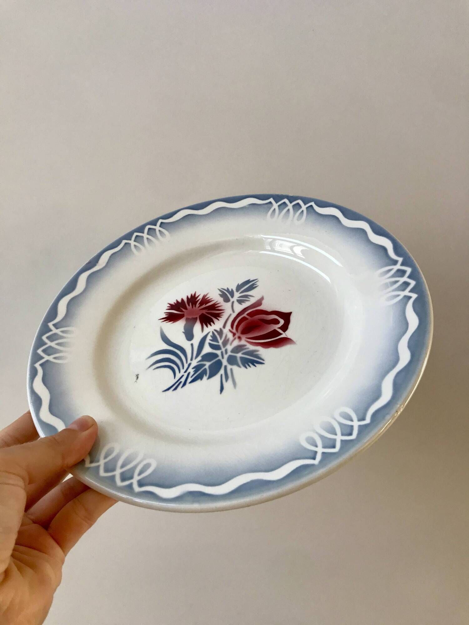 set of 5 Digoin Sarreguemines flat plates model Juliette / Nina Rosa 50s