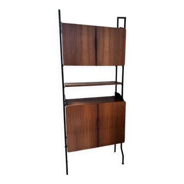 Bibliothèque modulable vintage en teck et métal noir — Design Italien,