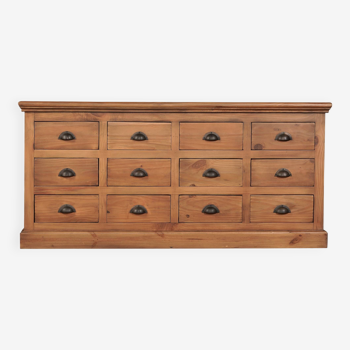 Enfilade de métier en bois massif 12 tiroirs 160cm