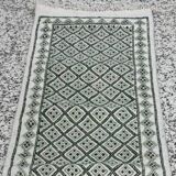 Handmade green and white margoum hallway rug in natural wool