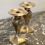 Pair of brass candlesticks, old octagonal base candlestick