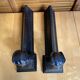 Pair of fireplace chenets raphaël man's head black cast iron vintage #e236