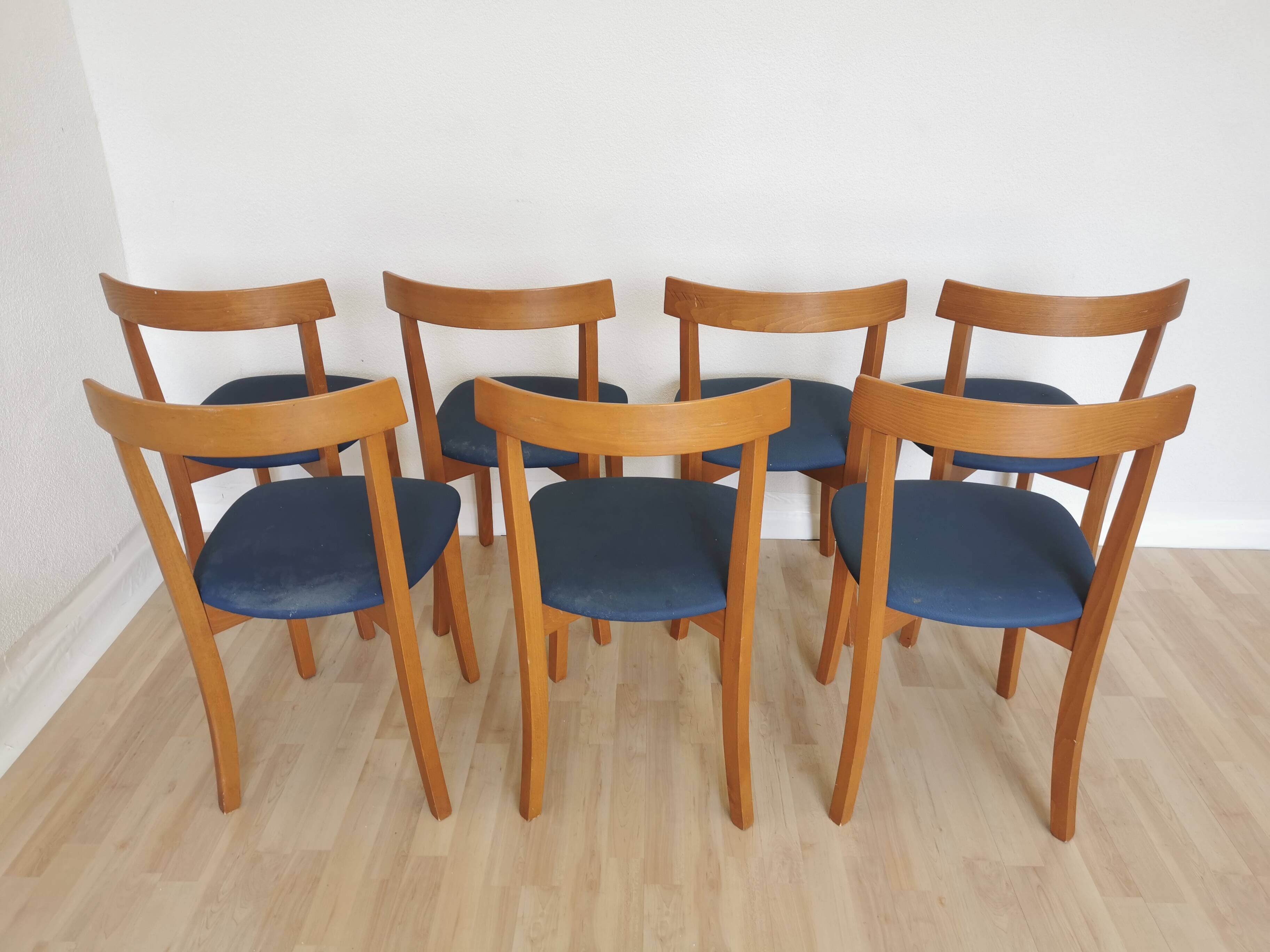 Set of 7 Vintage Calligaris Dining Chair: 1990s Italian Wooden Artek Style