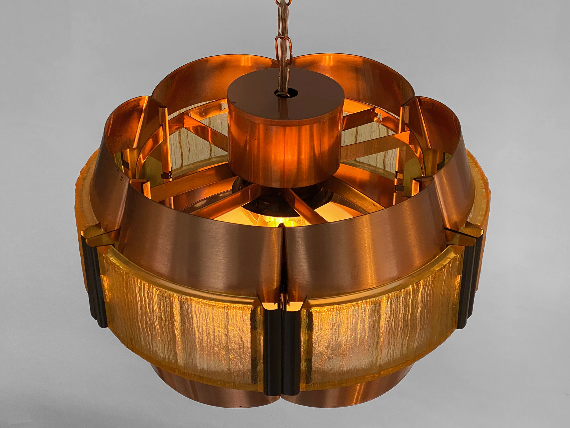 Copper pendant light by Werner Schou for Coronell Elektro. Denmark 1960s