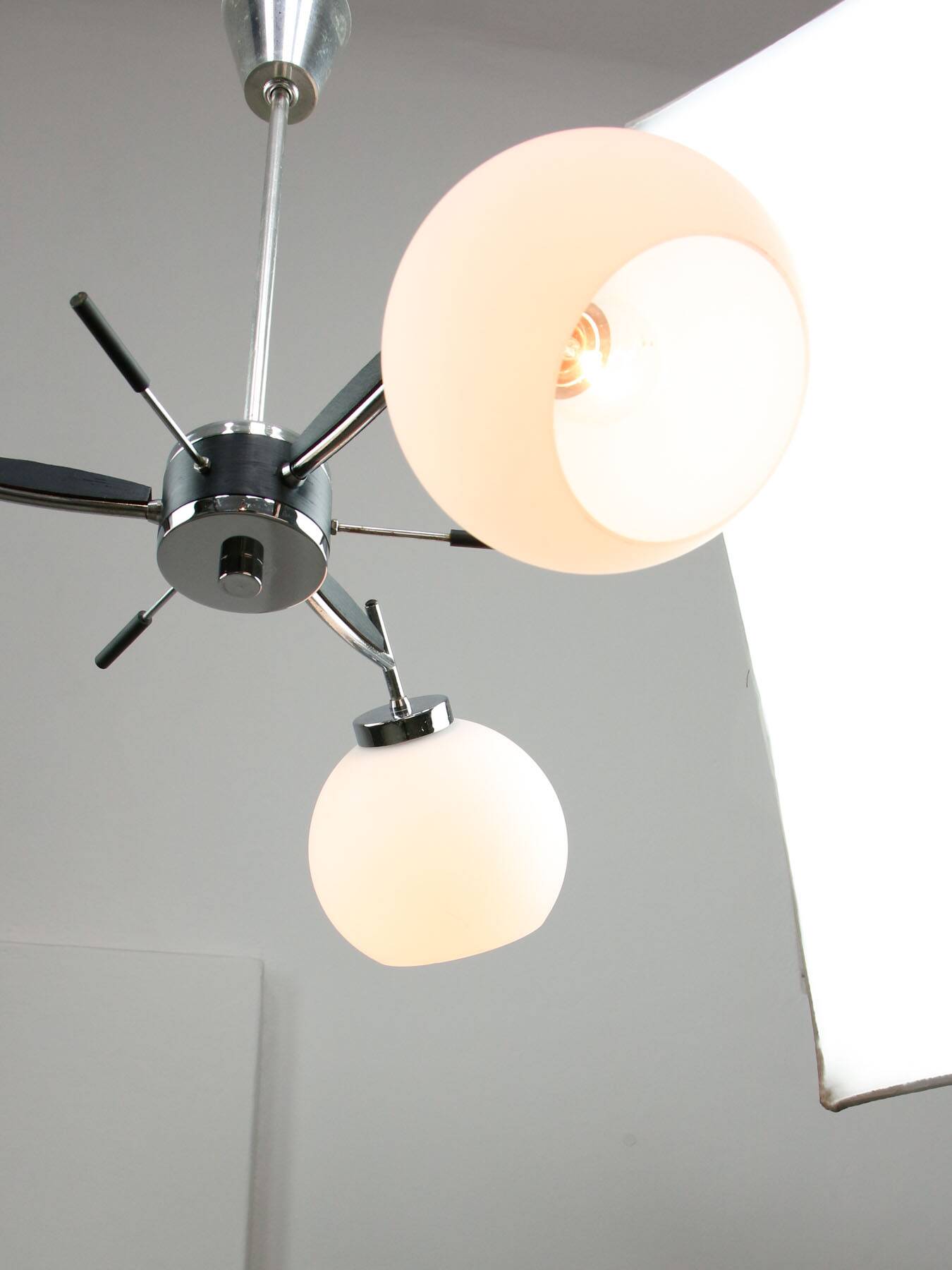 Space Age Italian Chrome and Opaline Chandelier, 1970s