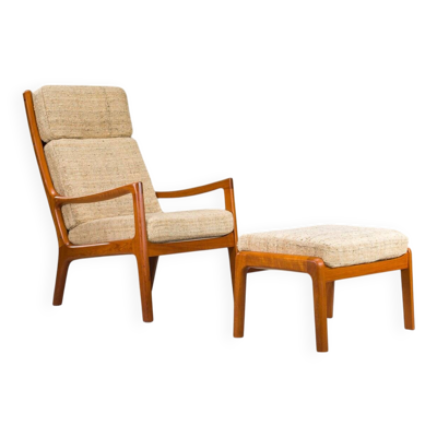 Ensemble de fauteuil à dossier haut et ottoman Senator en teck par Ole Wanscher pour Poul Jeppesen Collectors, Cado, années 1960