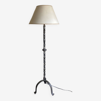 Floor lamp in beaten iron and bronze Artisans de Marolles 1960