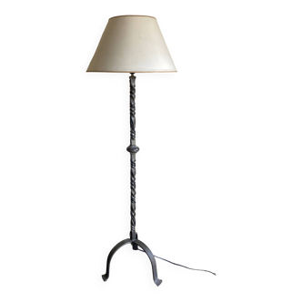 Floor lamp in beaten iron and bronze Artisans de Marolles 1960