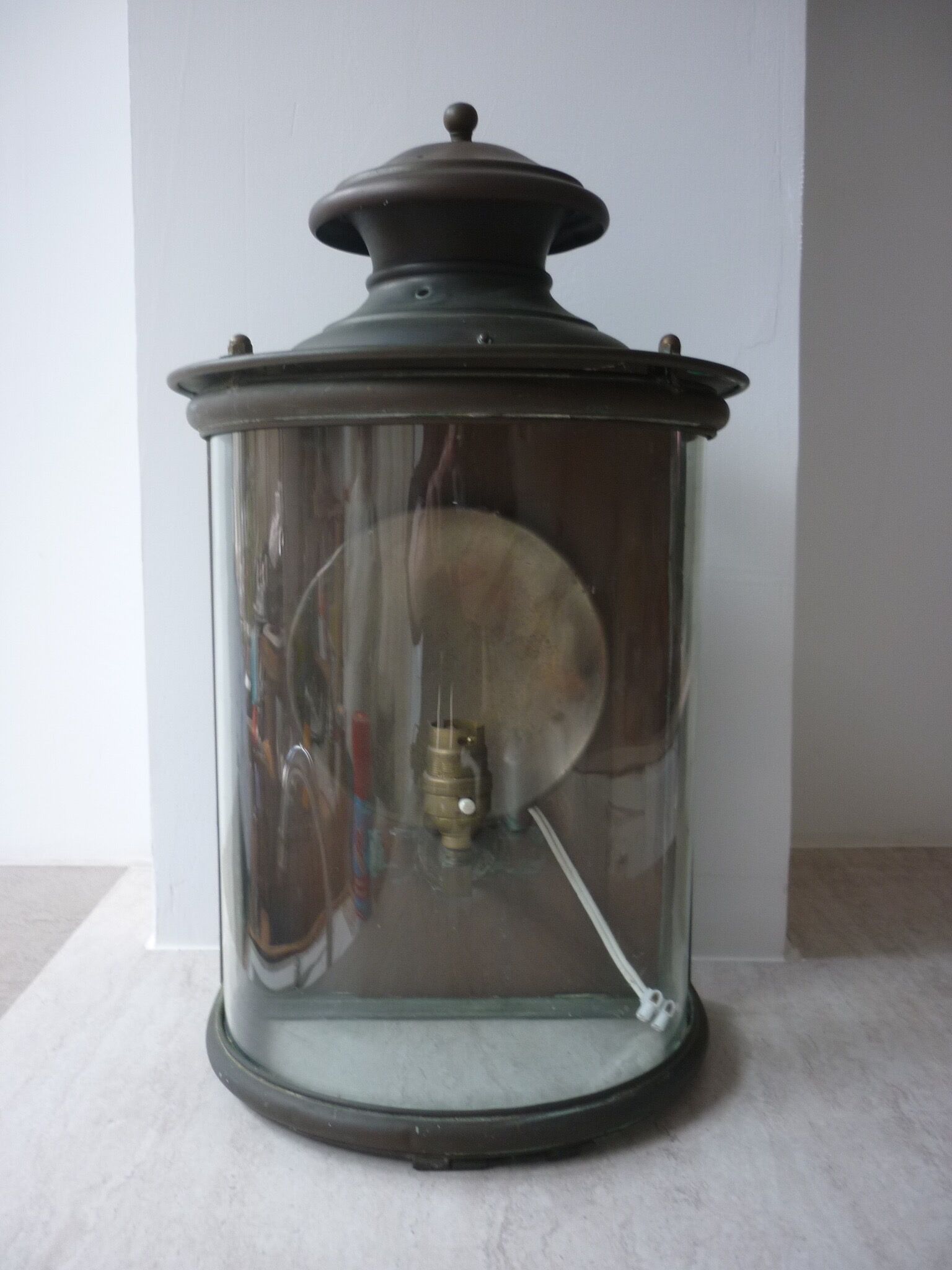 Ancient half-moon brass wall lantern