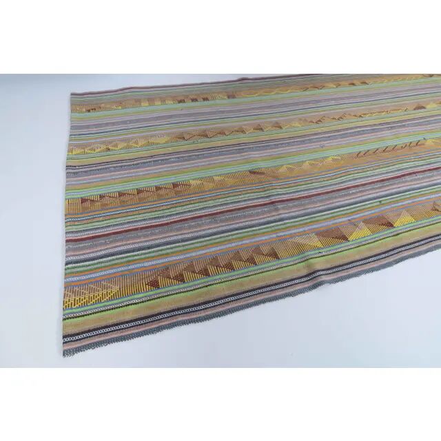 Tapis vintage turc Oushak fait main en laine et coton vert, années 1970