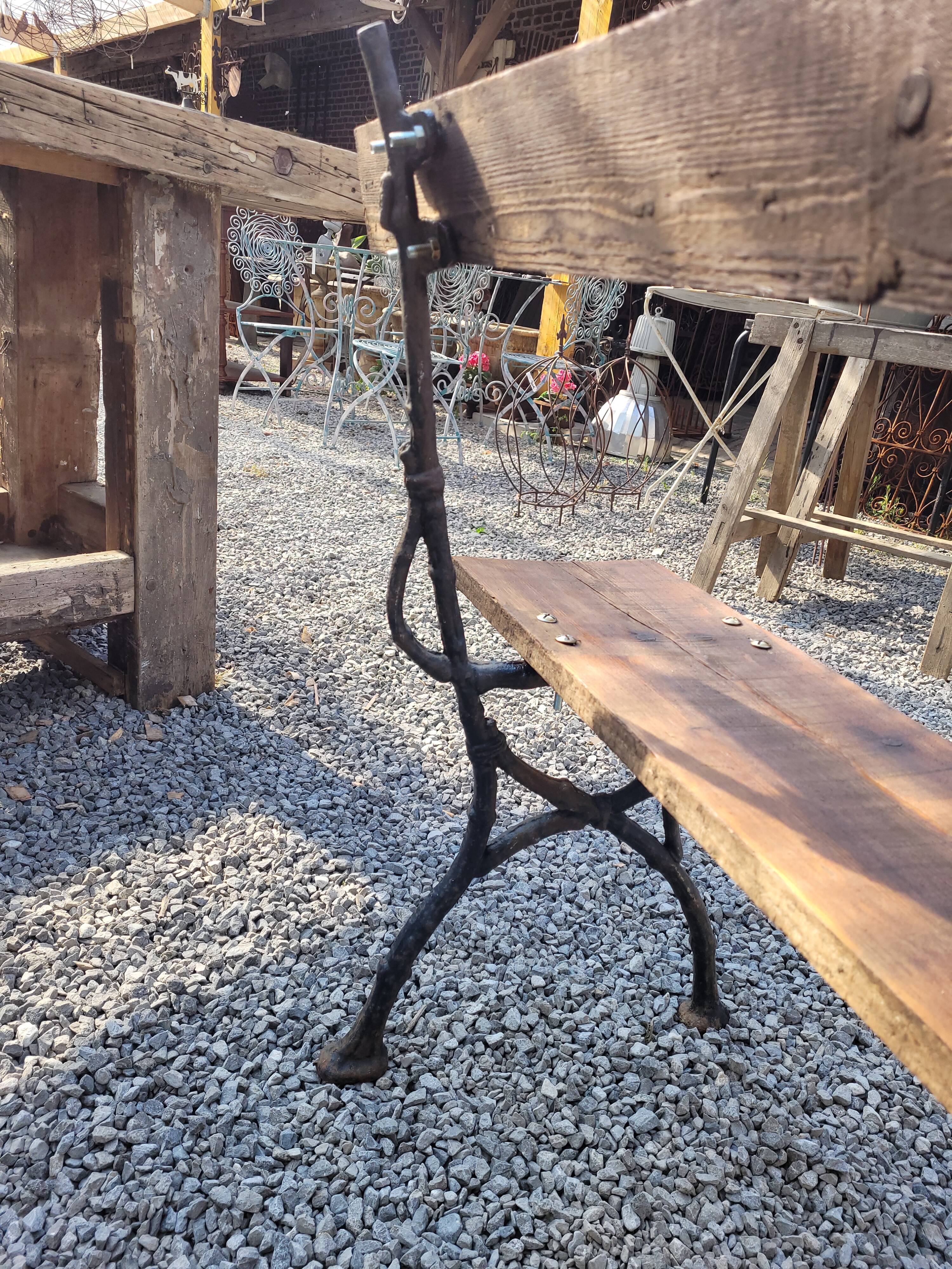 Garden bench cast iron bases and wooden seat