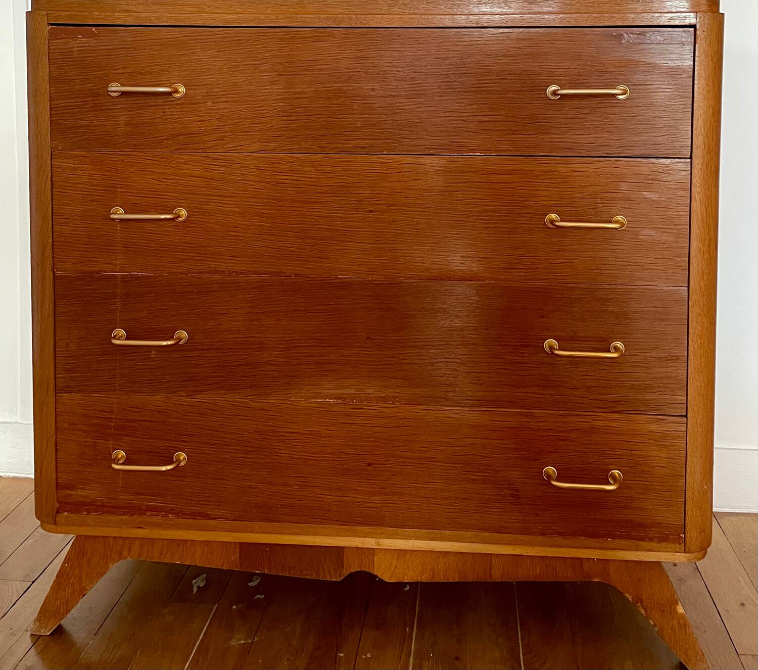 1950s wooden chest of drawers with compass feet