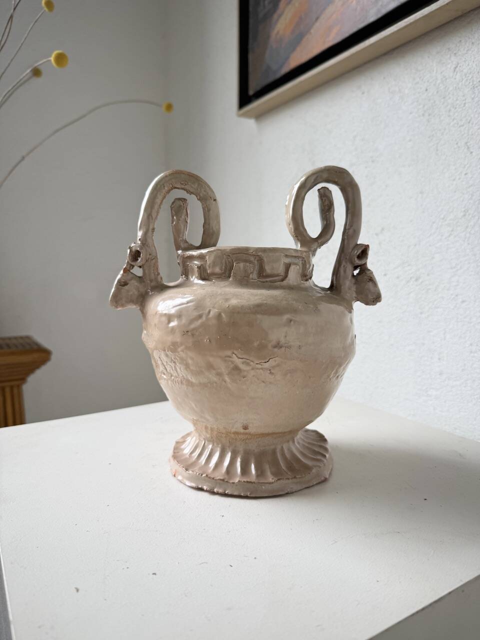 Ceramic bowl with ram heads