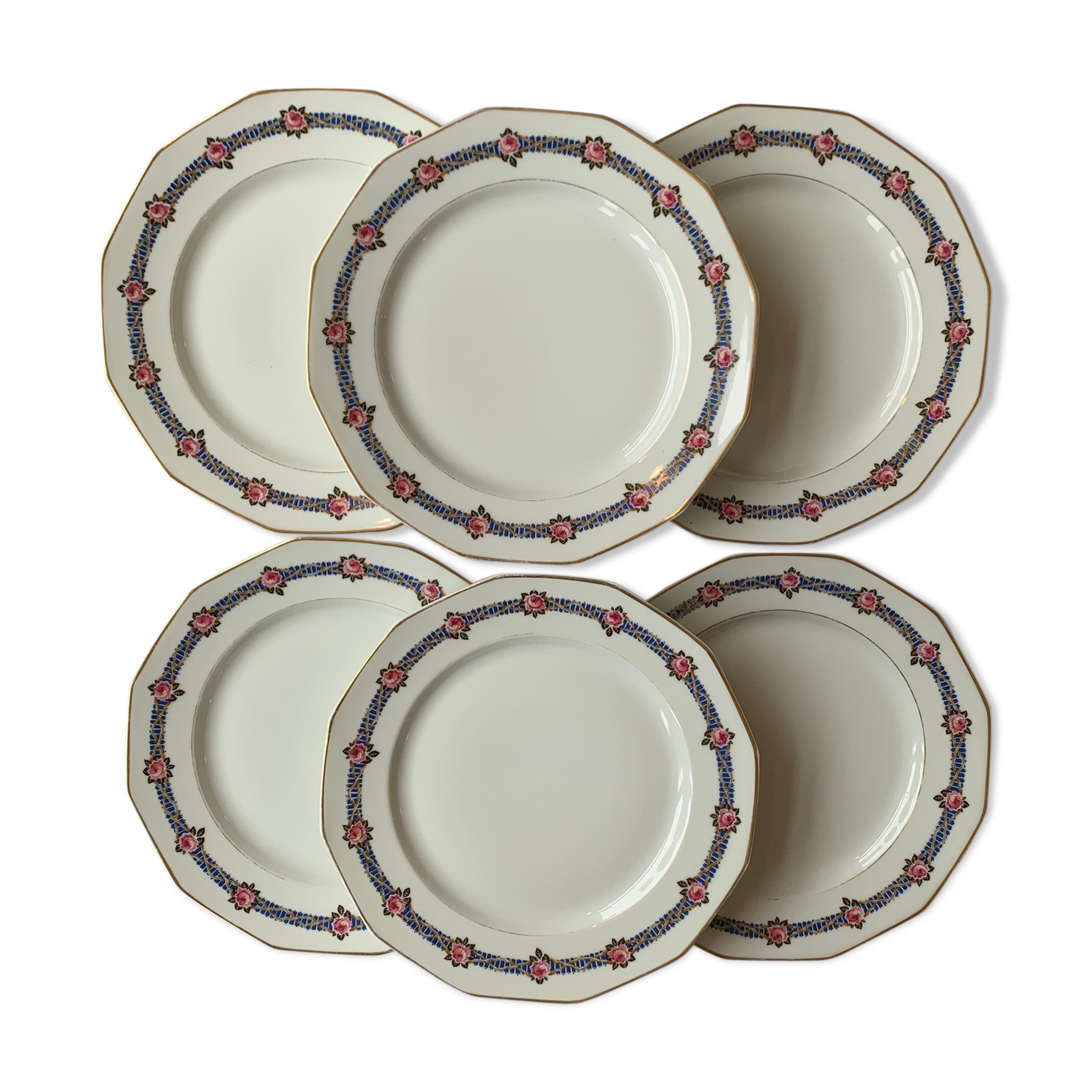 6 assiettes guirlande de roses
