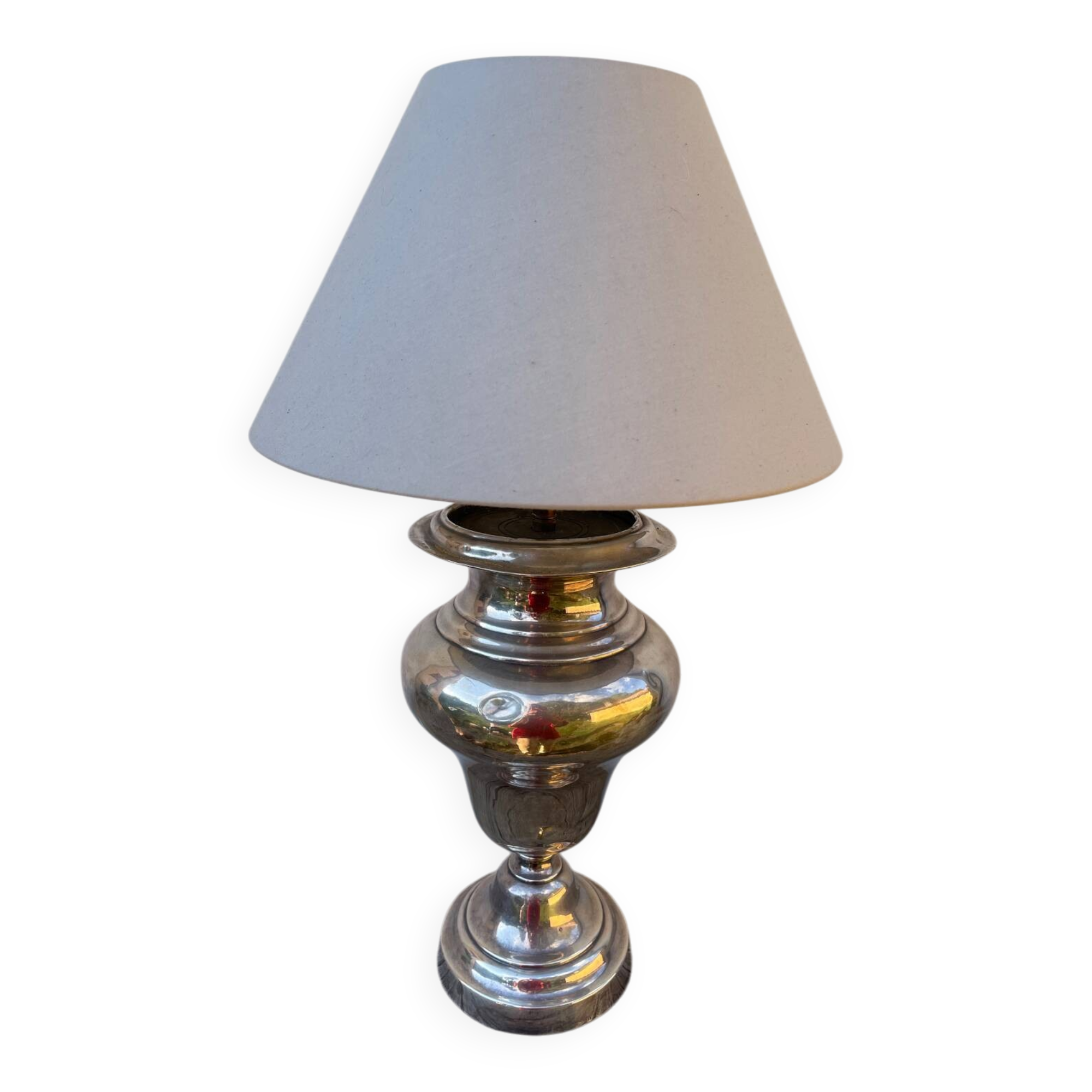 Large silver metal lamp with classic baluster o