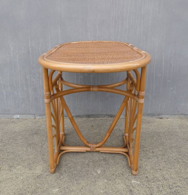 Ensemble en rotin table et fauteuils design modulable vintage