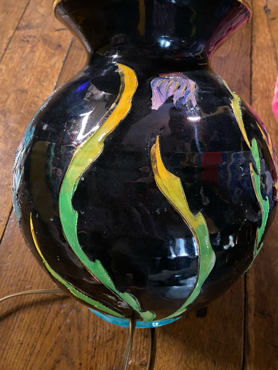 Vintage Vallauris aquarium fish table lamp