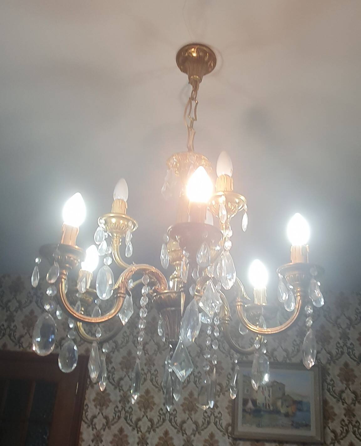 Bronze or brass chandelier from the 1980s.
