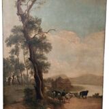 Large oil painting on canvas 2 m x 1.50 m - animated landscape - Charles Louis Verboeckhoven