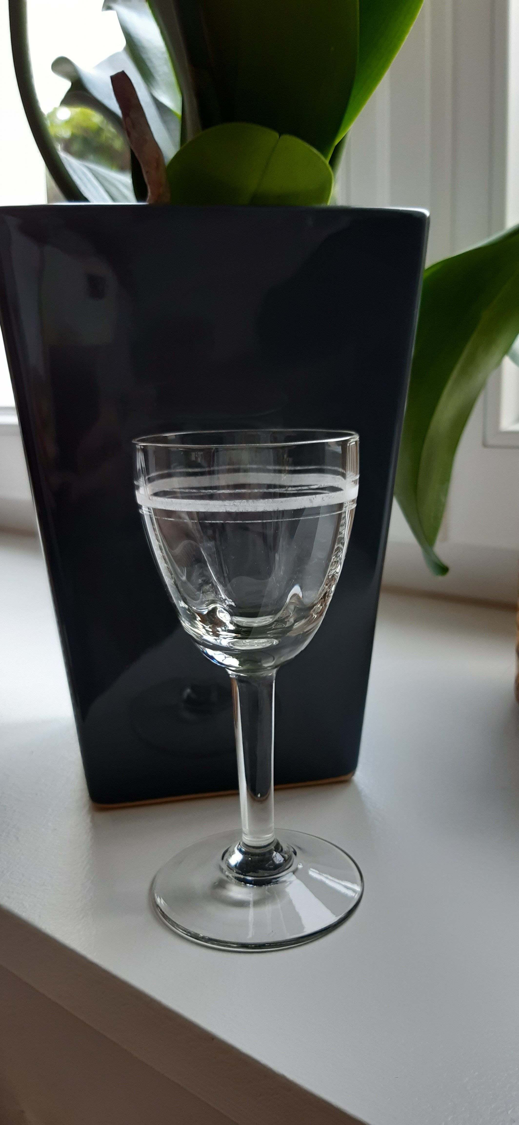 Set of 5 glasses of trompe l'oeil white wine bar 40s