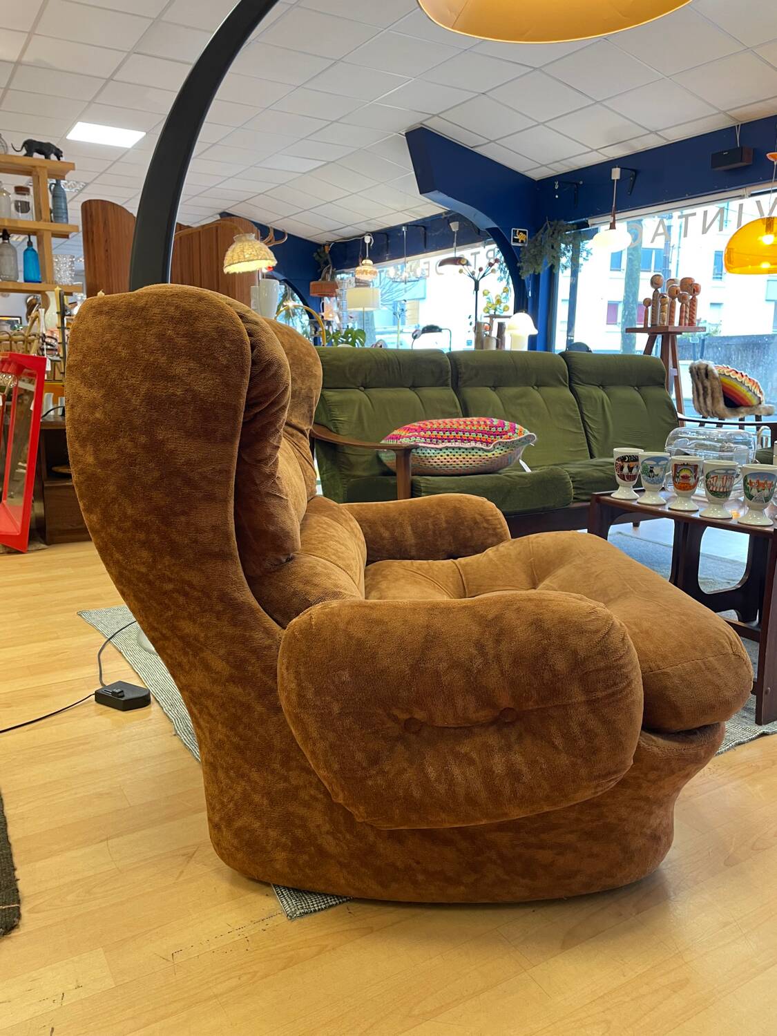 Brown velvet armchair, space age, 70s