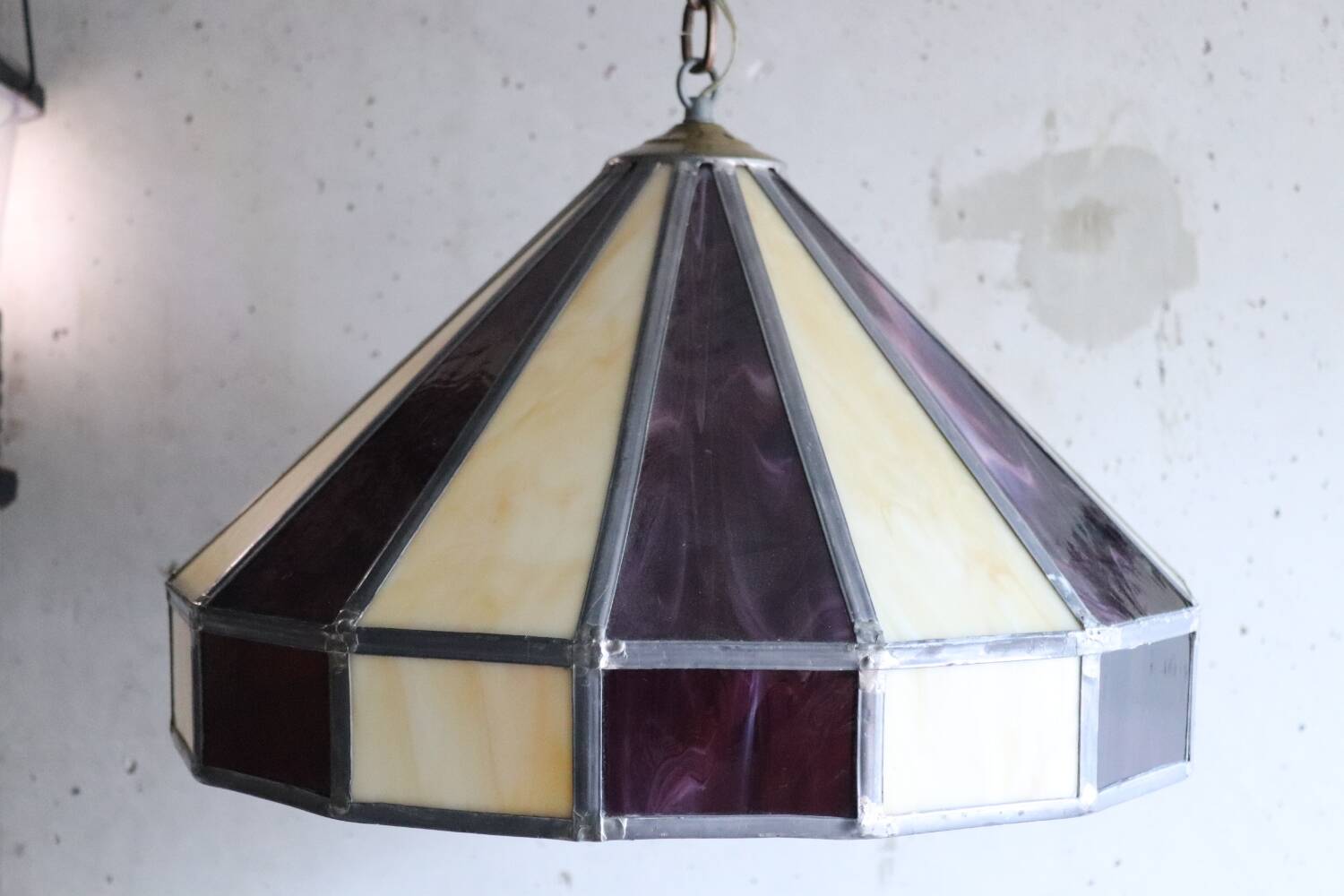 Large cream and purple tiffany style art deco pendant light