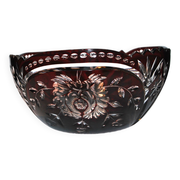 Coupe, saladier en cristal overlay fleuri