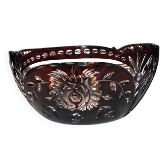 Saint-Louis Crystal Salad Bowl? Lined with Red Bordeaux Overlay Floral