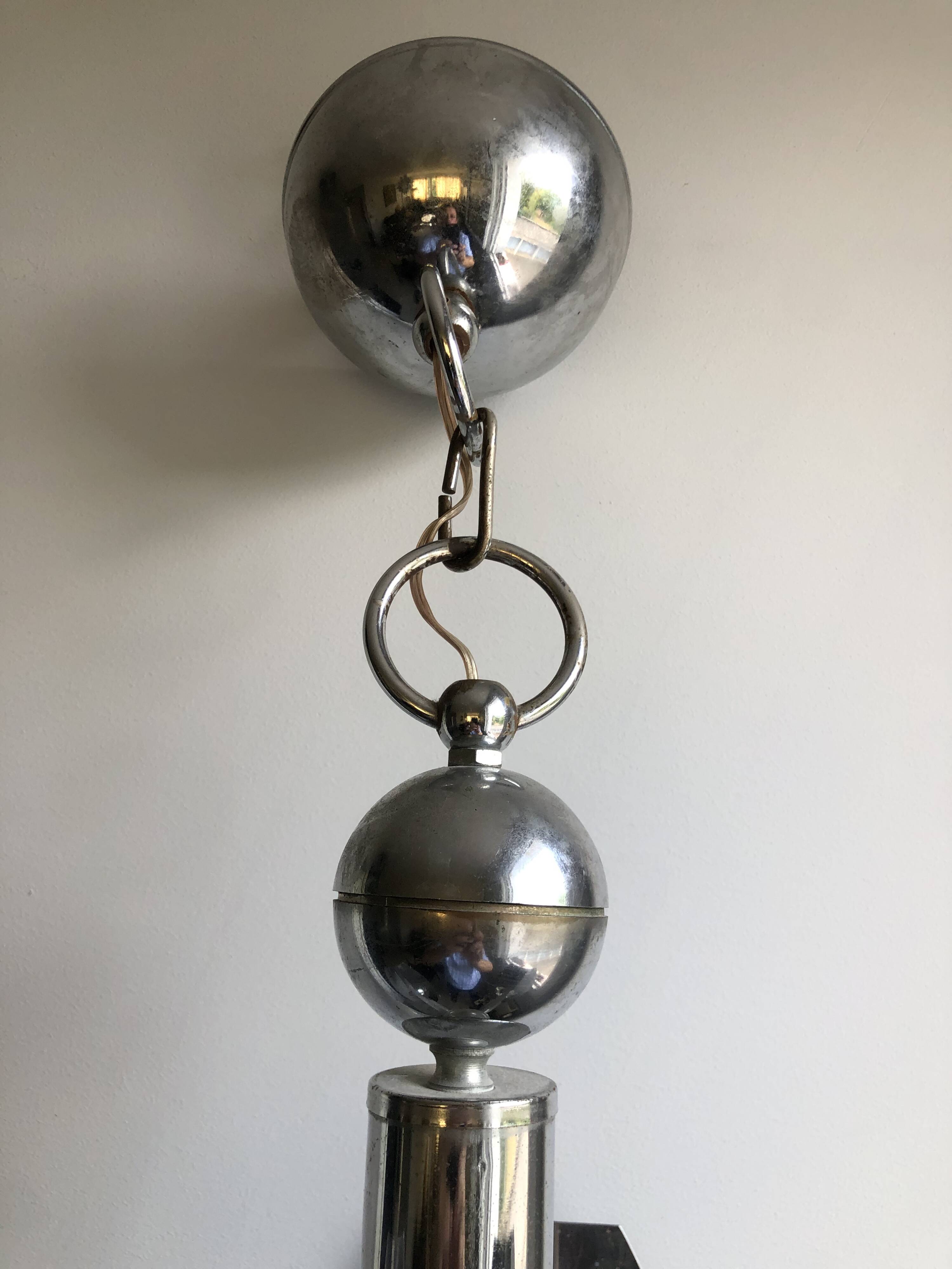 Vintage chandelier in stainless steel and molded glass – Space Age design, 1970s