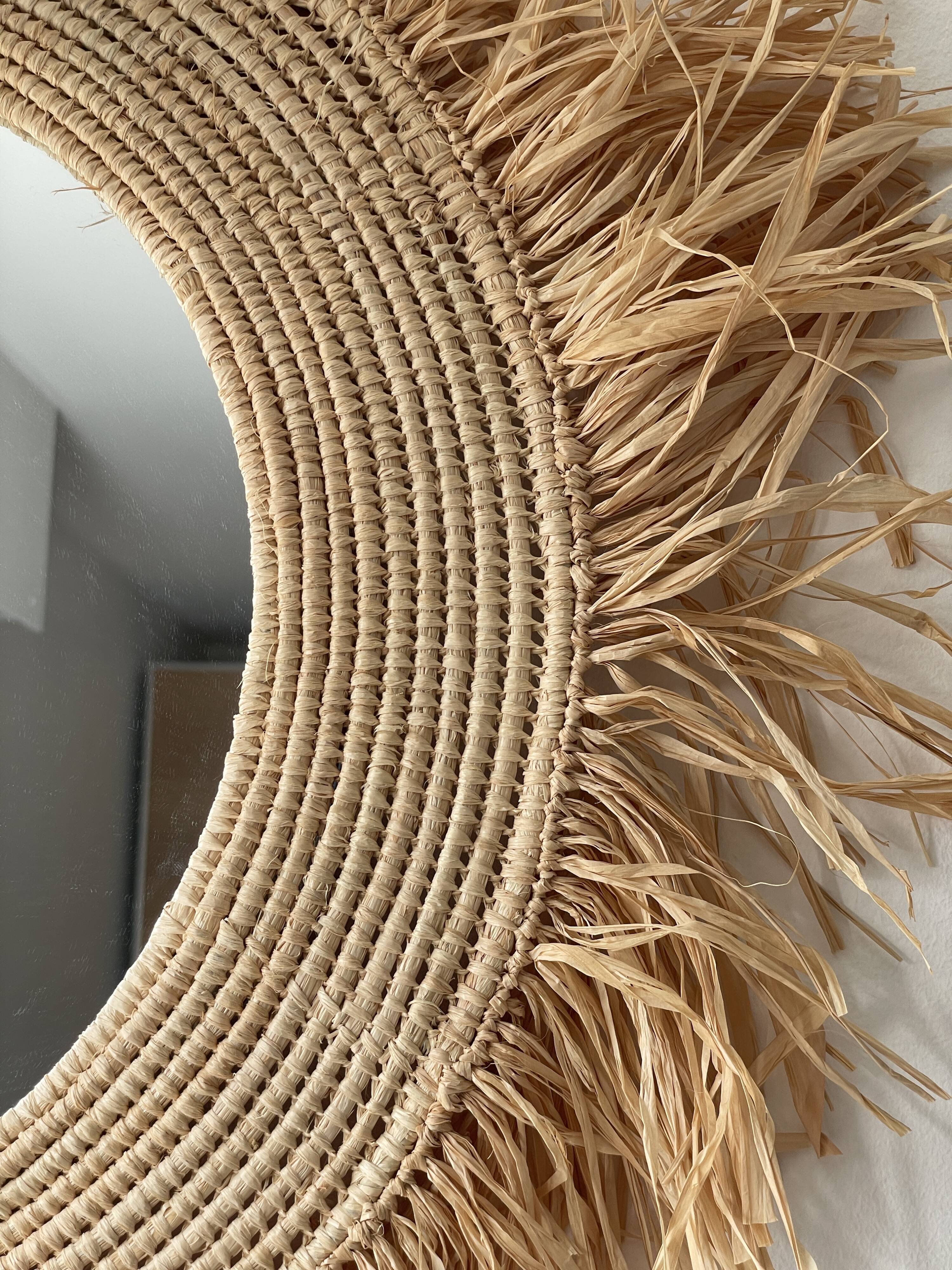 Mirror in raffia, 47 cm