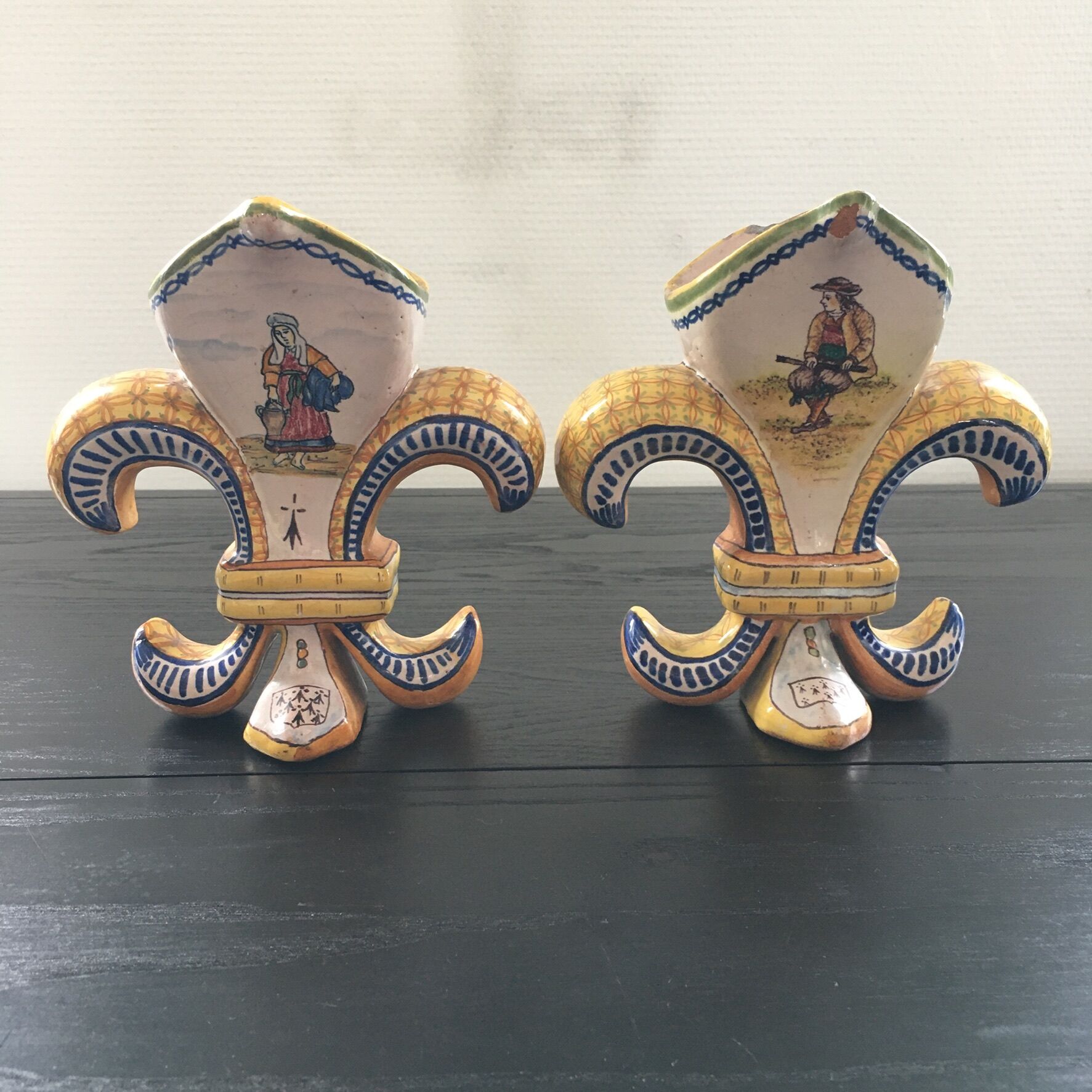 Pair of Henriot Quimper fleur-de-lys vases