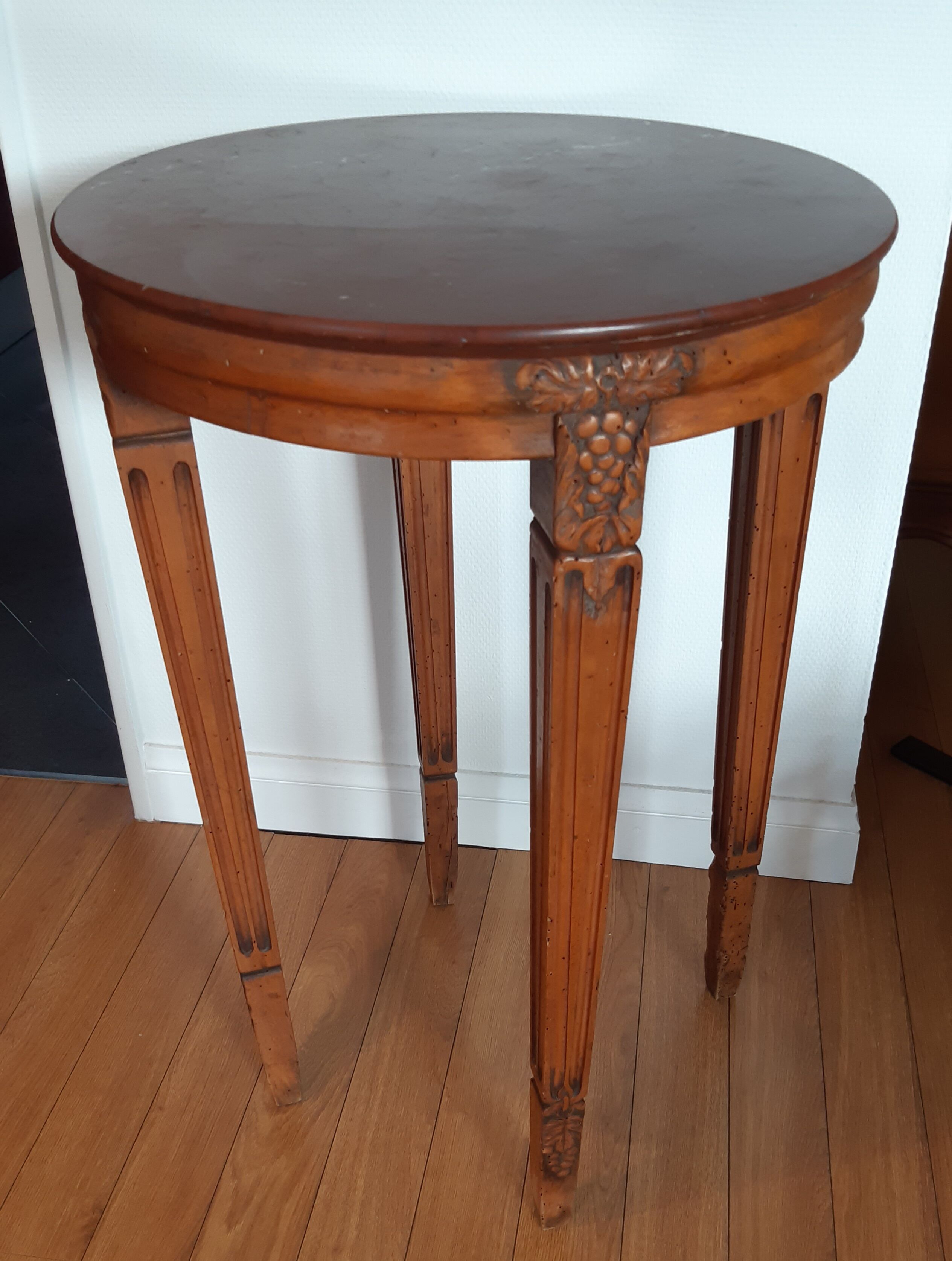 Pedestal table or cherry side table, grill marble top