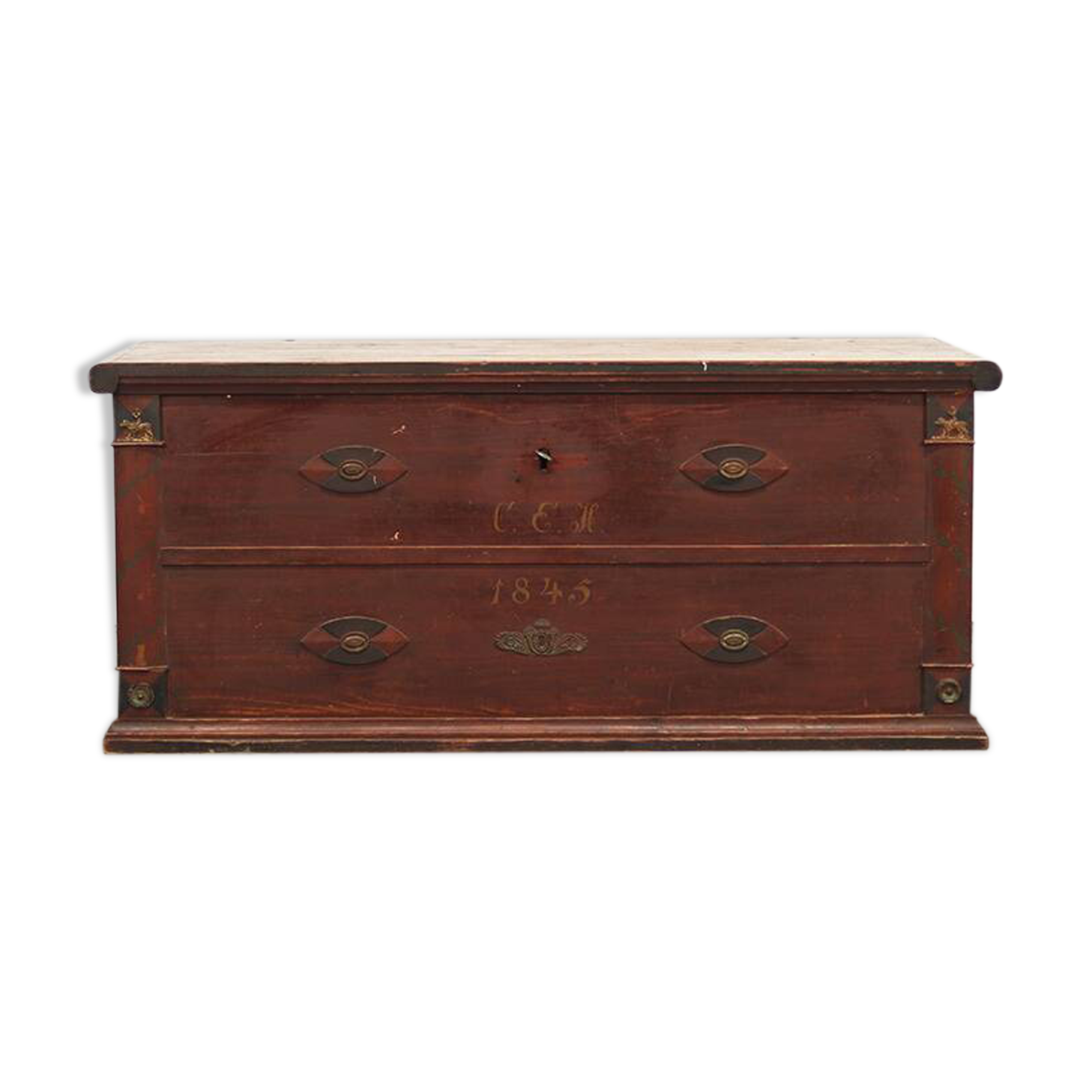 Swedish rustic farmhouse folk art blanket chest 1845