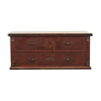 Swedish rustic farmhouse folk art blanket chest 1845