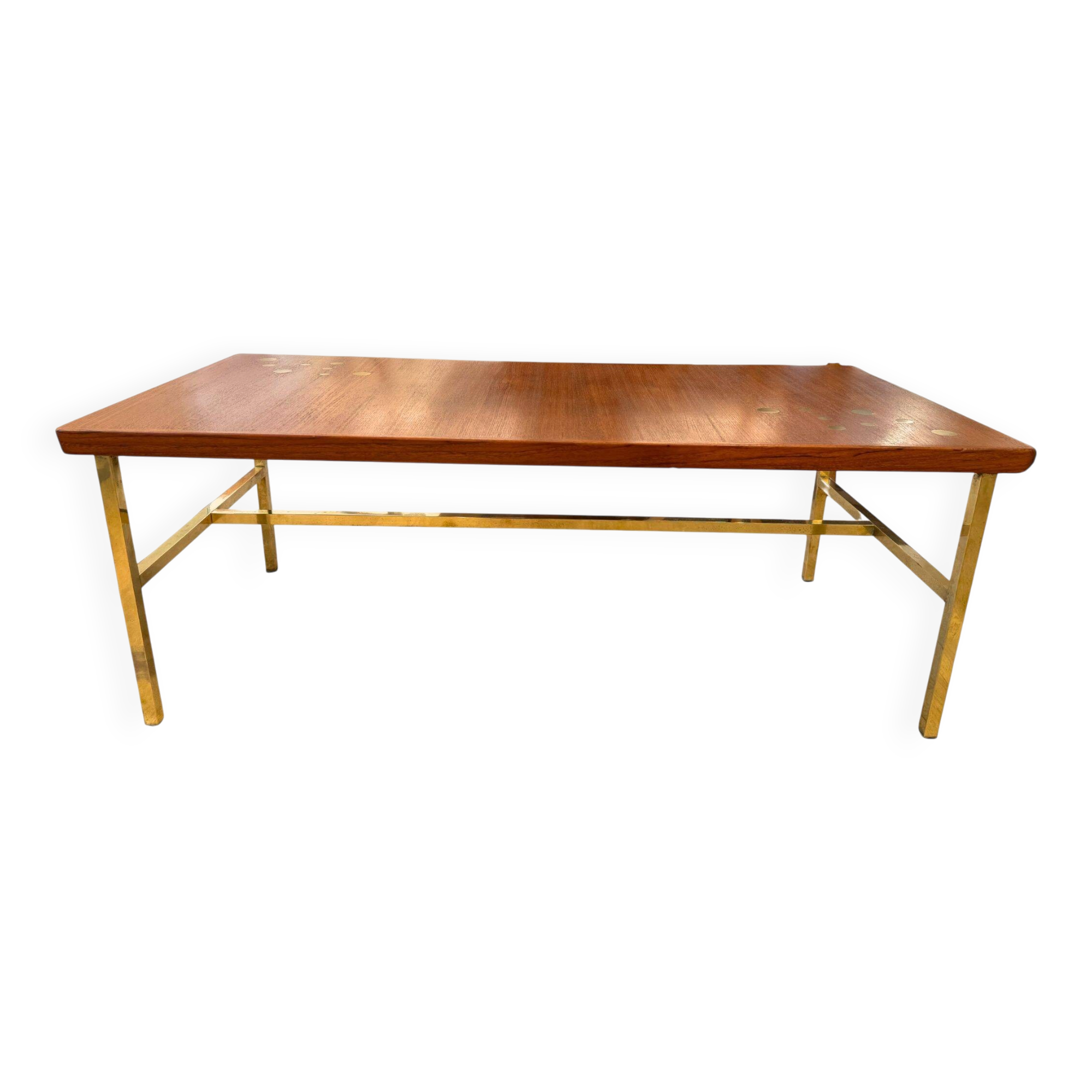 Scandinavian coffee table in teak and brass.