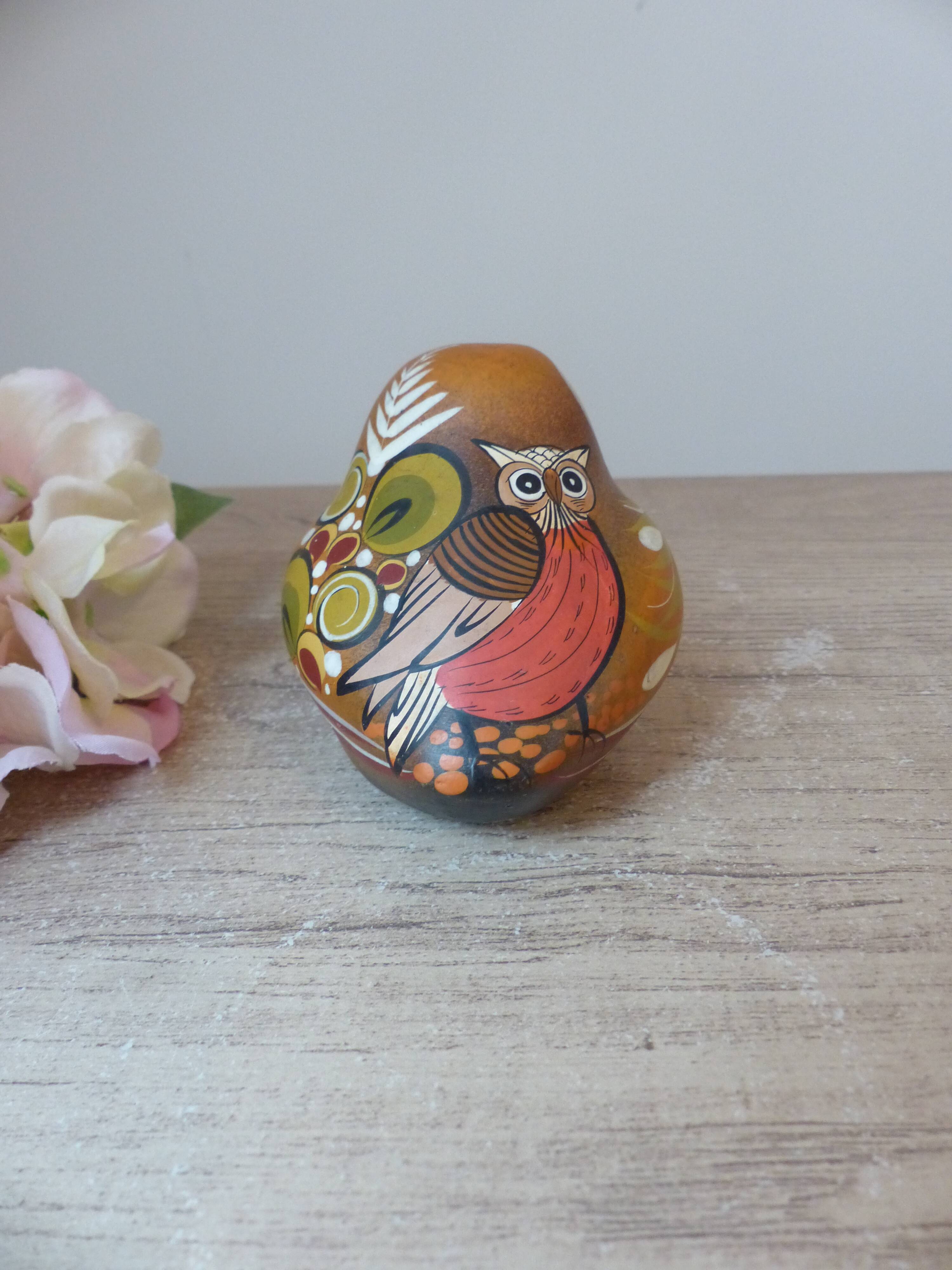 Vintage Hand Painted Mexican Art Pottery Owl Sculpture Signed Elias Regin Mexico