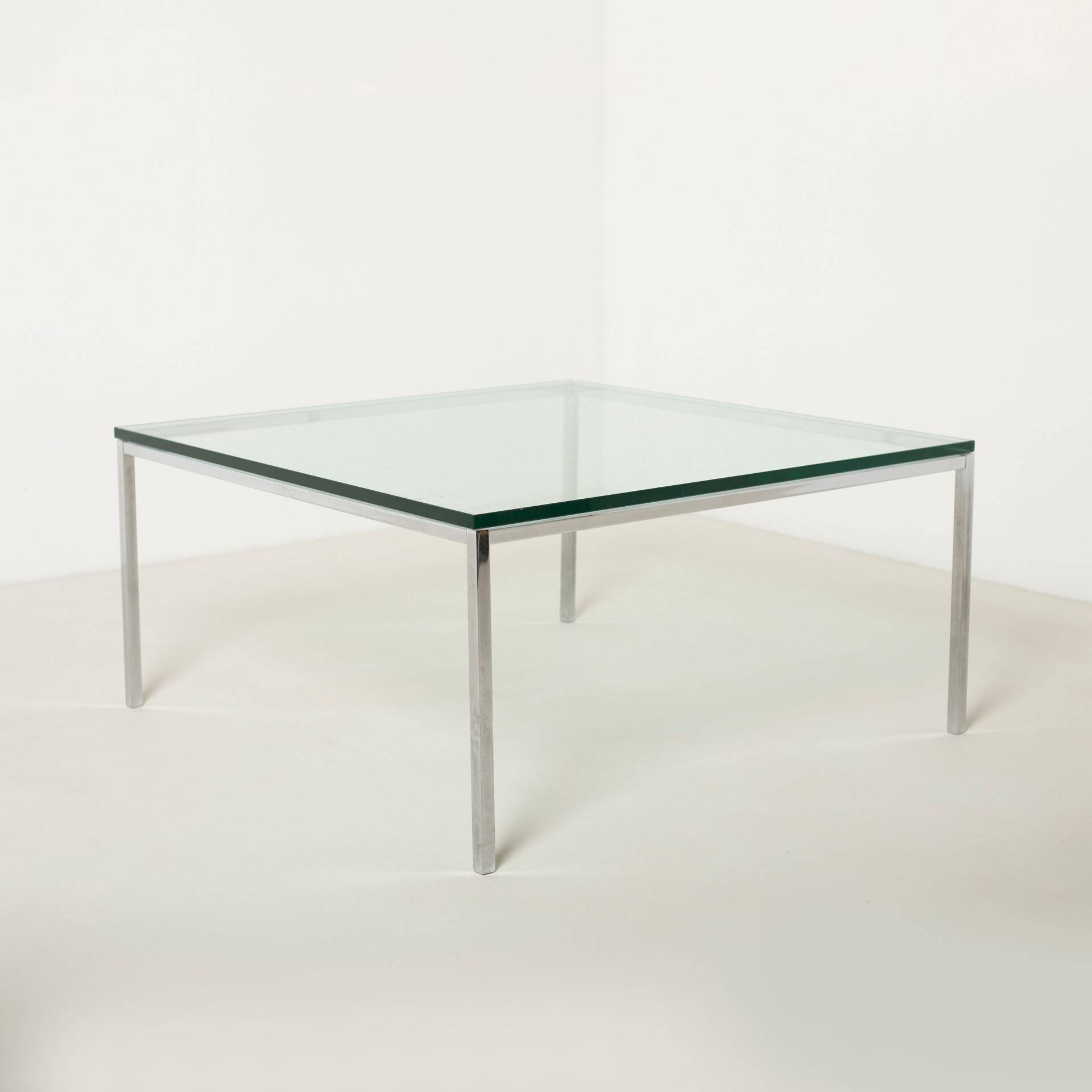 Modernist chrome and thick tempered glass coffe table, Germany, 1980s