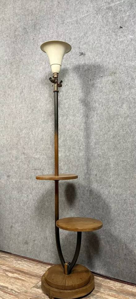 According to Mazda: Art Deco period mahogany floor lamp circa 1930