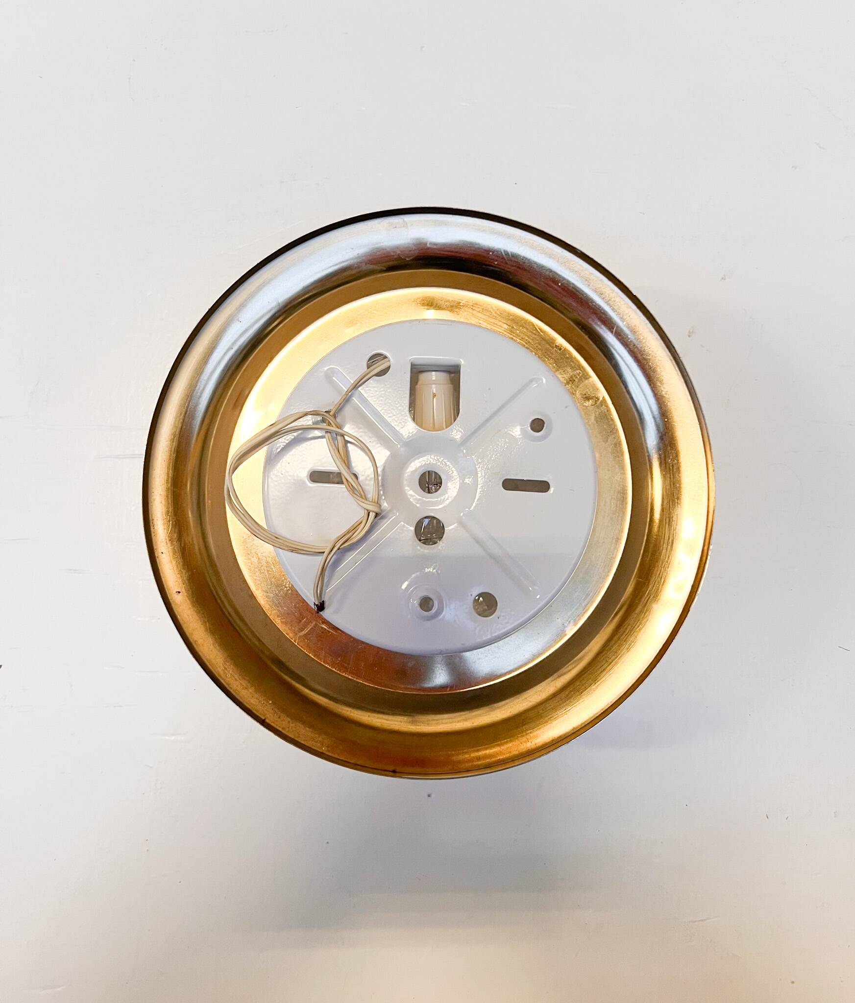 Gold colored glass ceiling or wall lamp in Hollywood style, 1970s