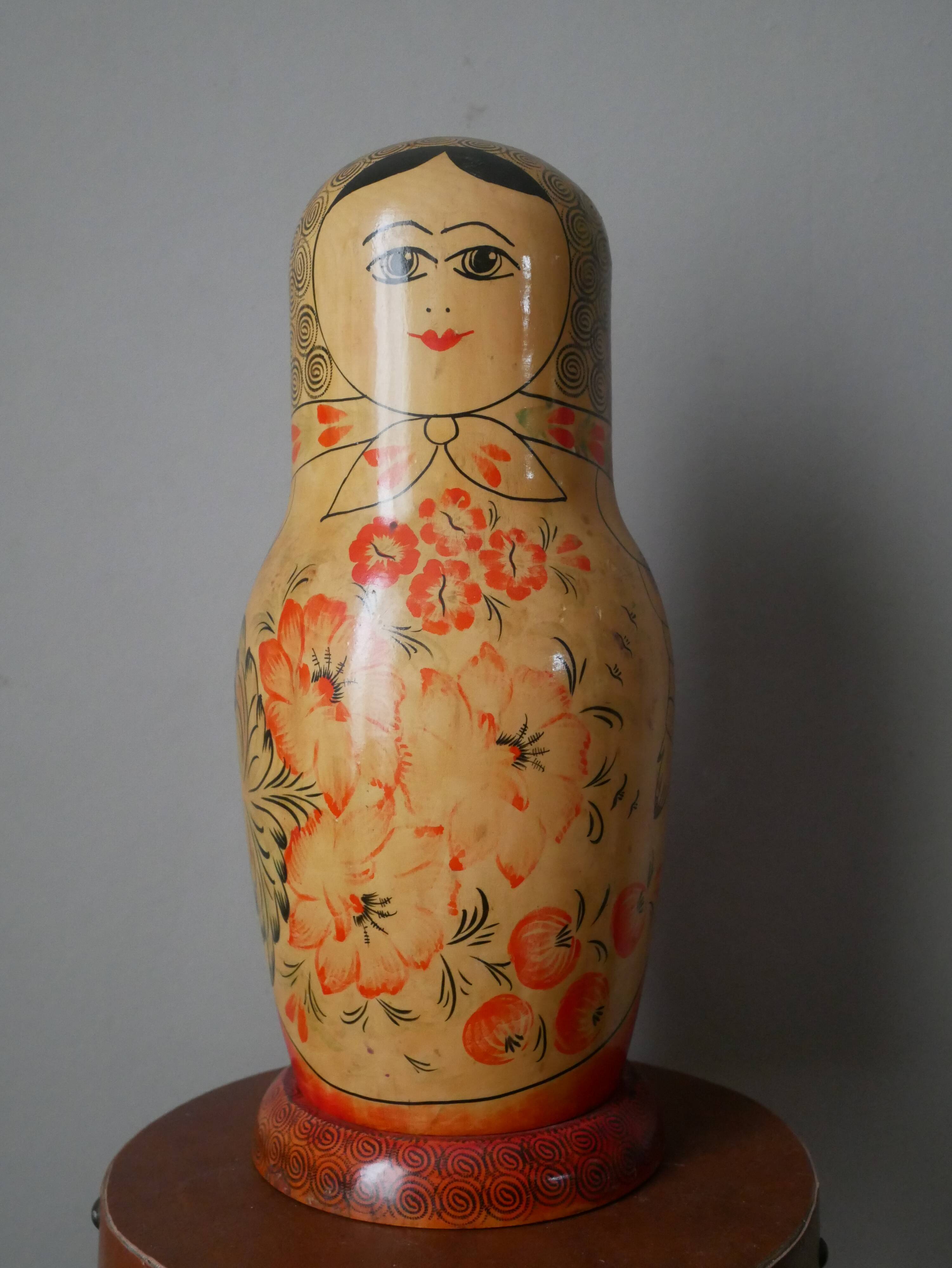 Large vintage handmade Russian doll bottle cover collectible decoration