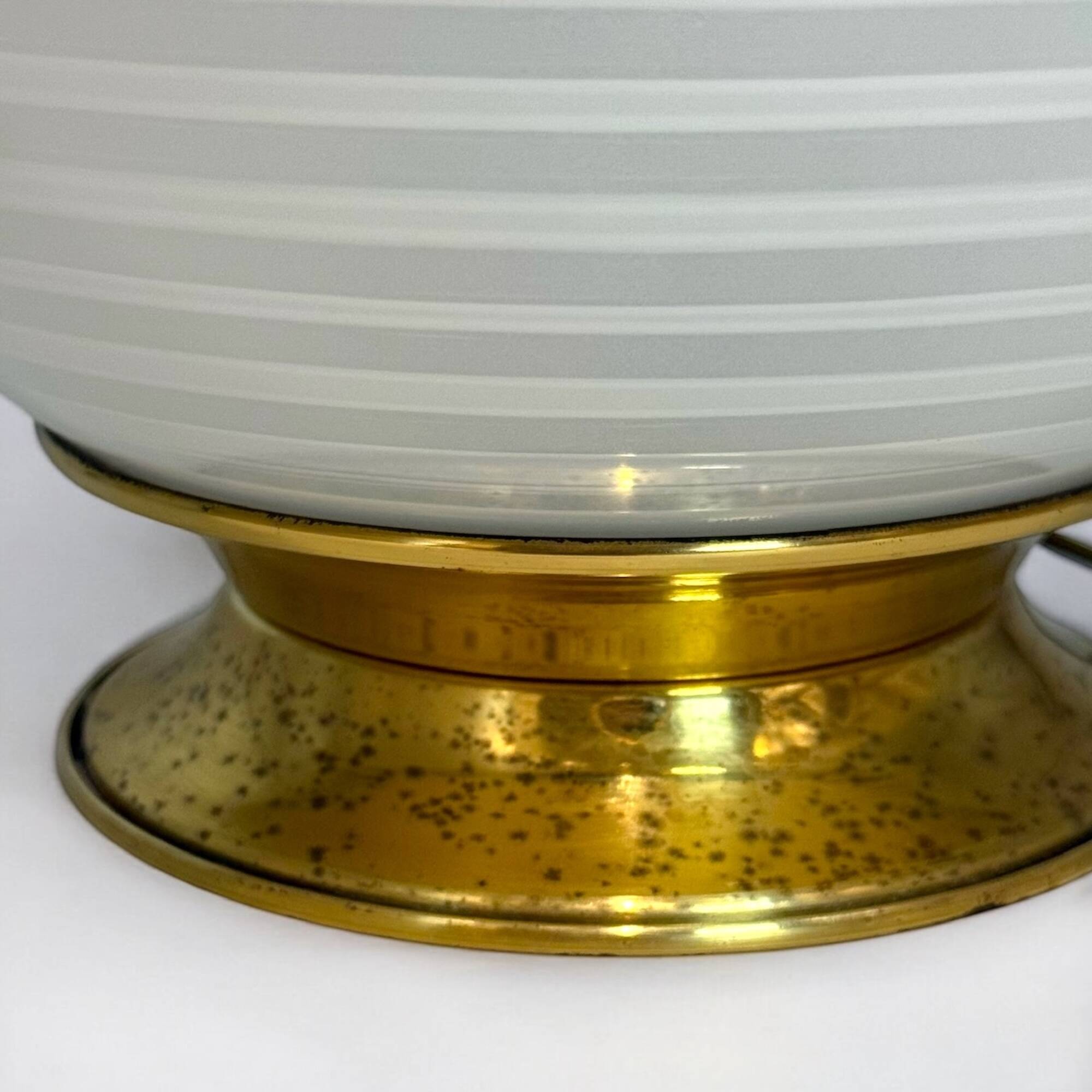 Vintage 70s Italian Table Lamp with Swirl Glass Globe and Brass Base