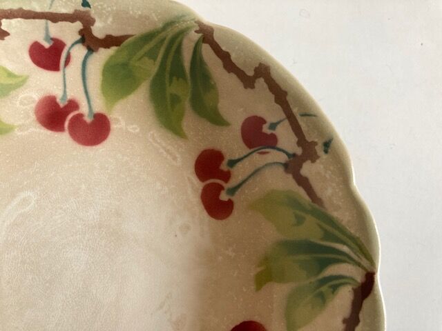 Plate mounted compotier with fruit iron earth with cherry decoration 1930