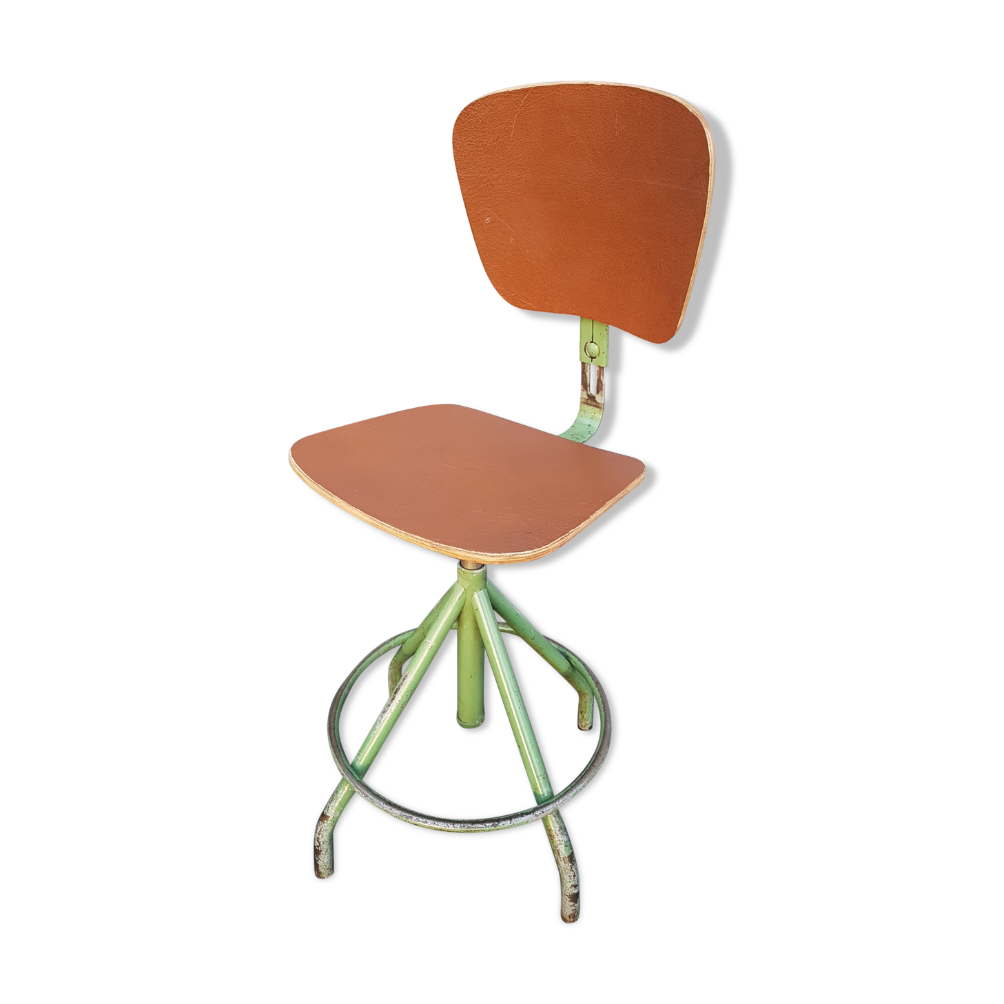 Vintage architect's workshop chair BAO green and chocolate leather