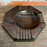 Vintage Black Cracked Ceramic Octagonal Ashtray S. BESSY