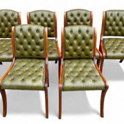 Suite de 6 chaises anglaise Cherterfield en cuir vert