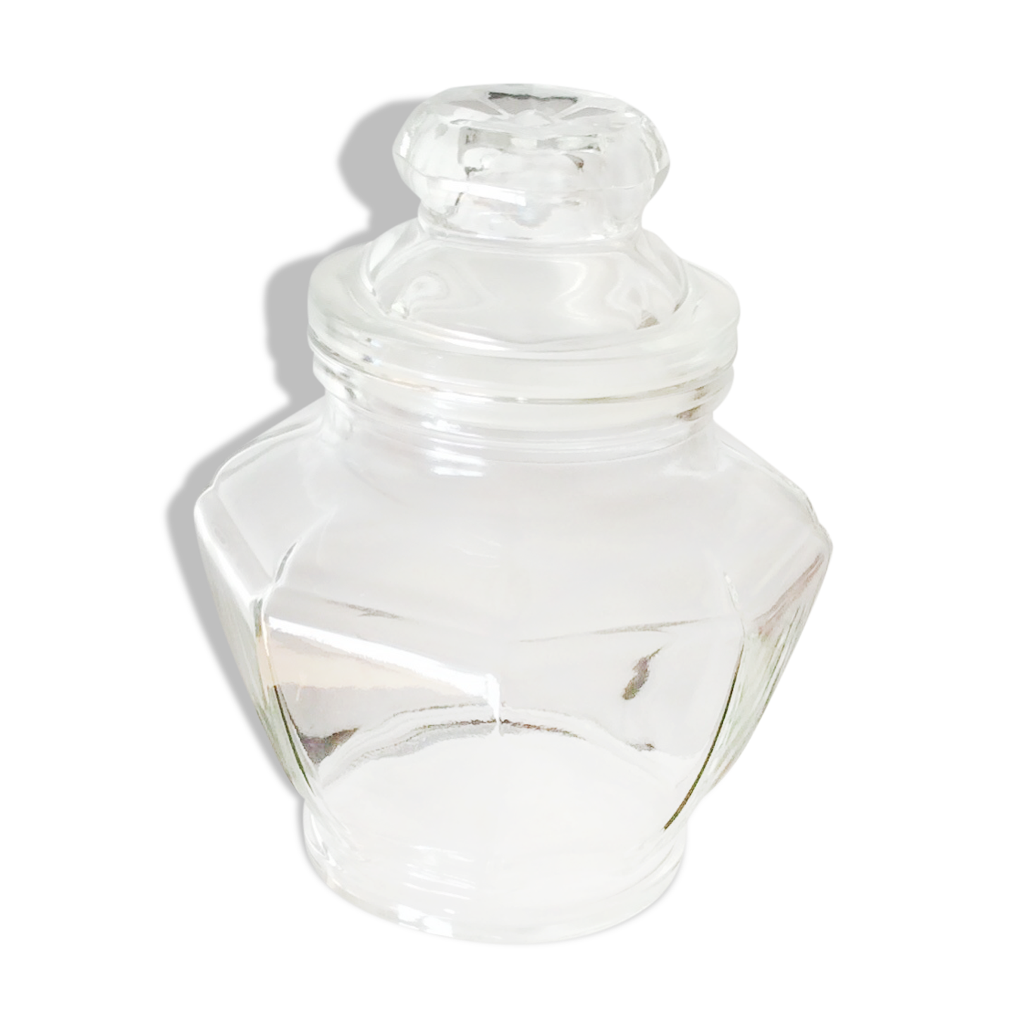 Airtight hexagonal glass jar - vintage