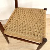 Suite of 4 Scandinavian teak chairs and braided rope